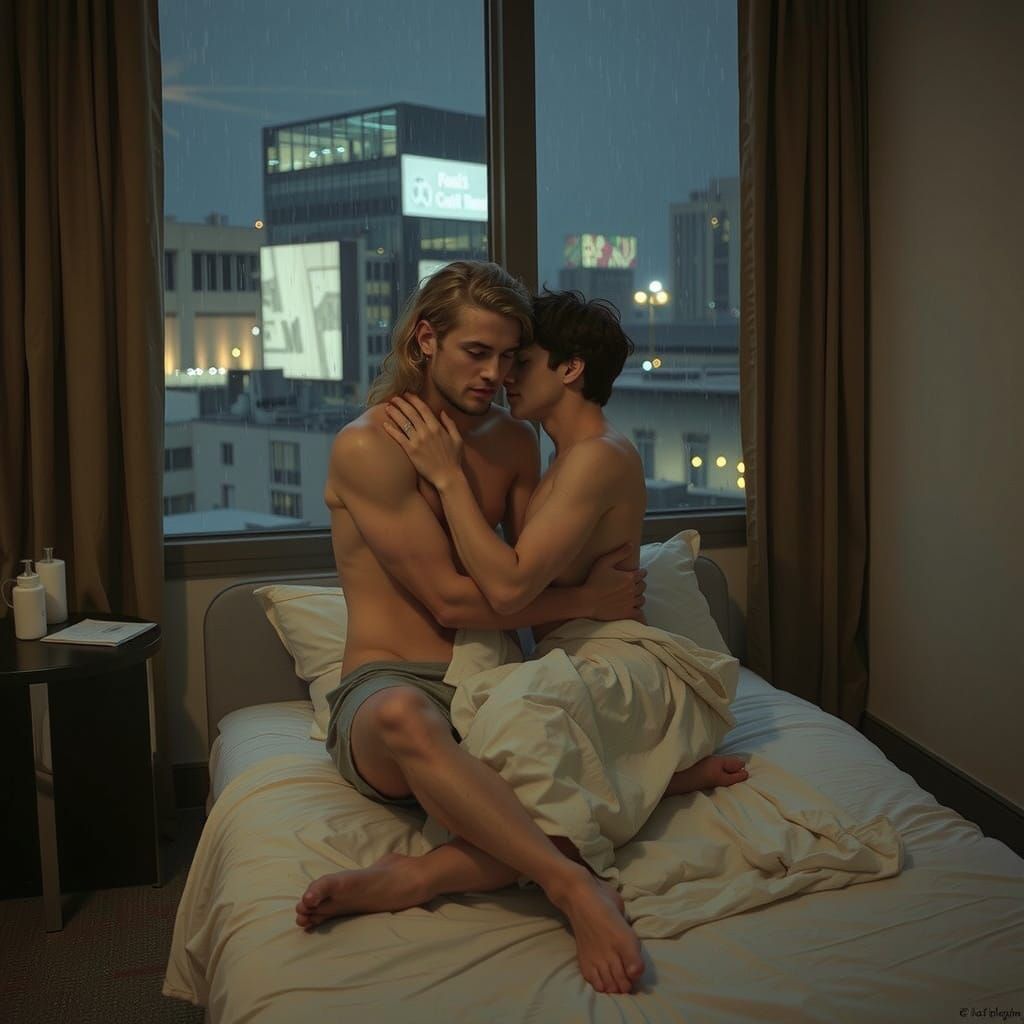 Intimate Embrace: Two Men in Egon Schiele Style