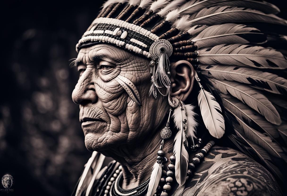 Intricate Tattoo Portrait of Native American Chief