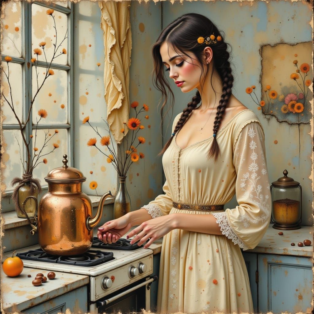 Rustic Kitchen Coffee, Folk Art Style