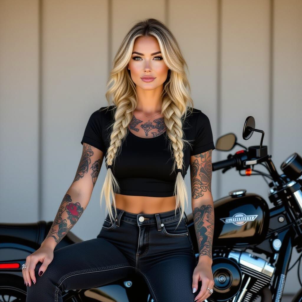 Woman on Motorcycle in Natural Cinematic Style