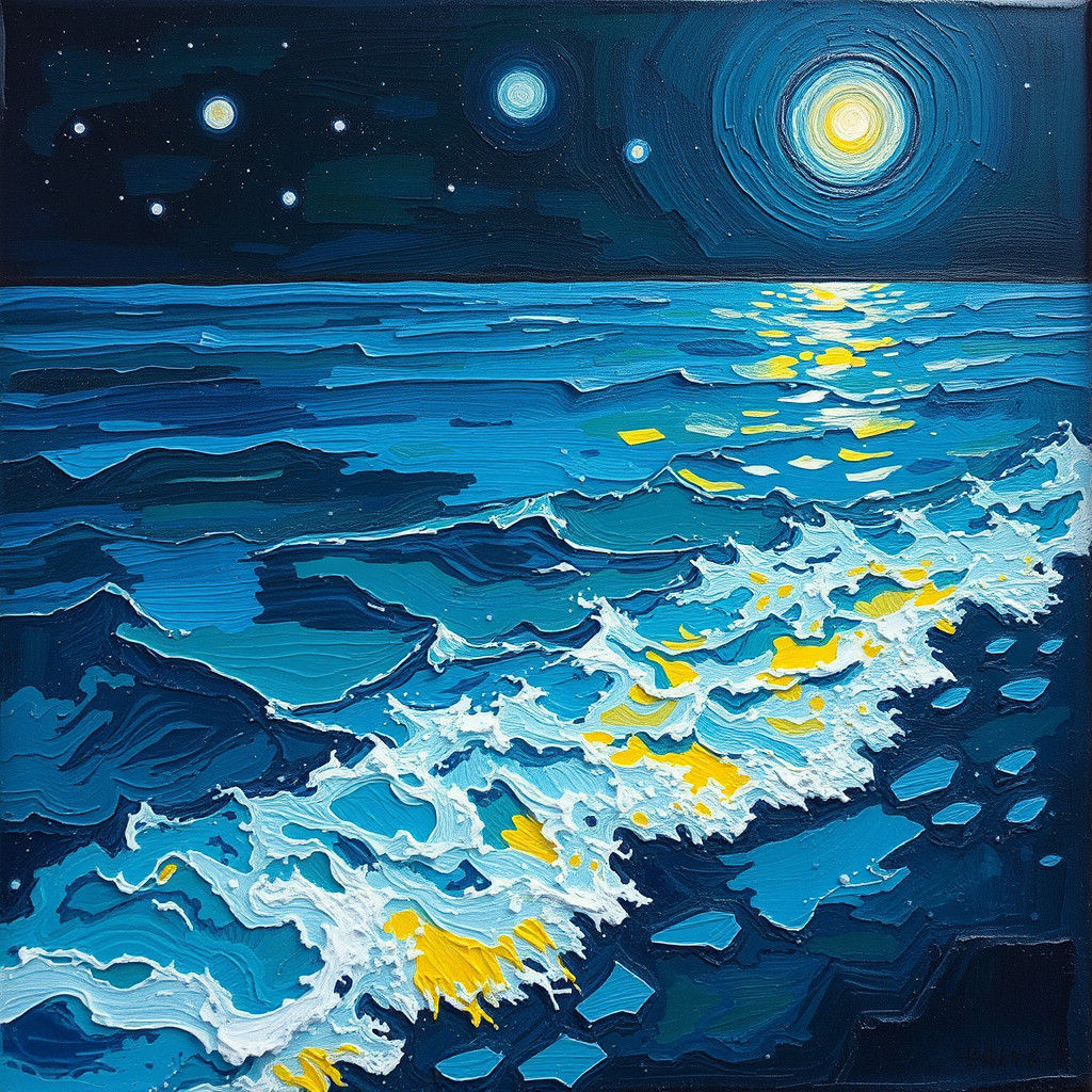 Neo-Impressionist Seascape: Figure Merging with the Sea