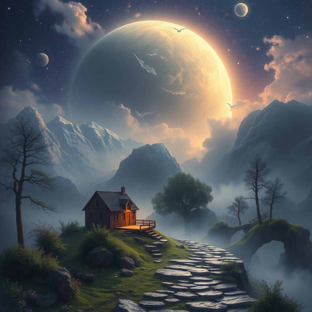 Ethereal Fantasy Landscape in Style of Thomas Kinkade