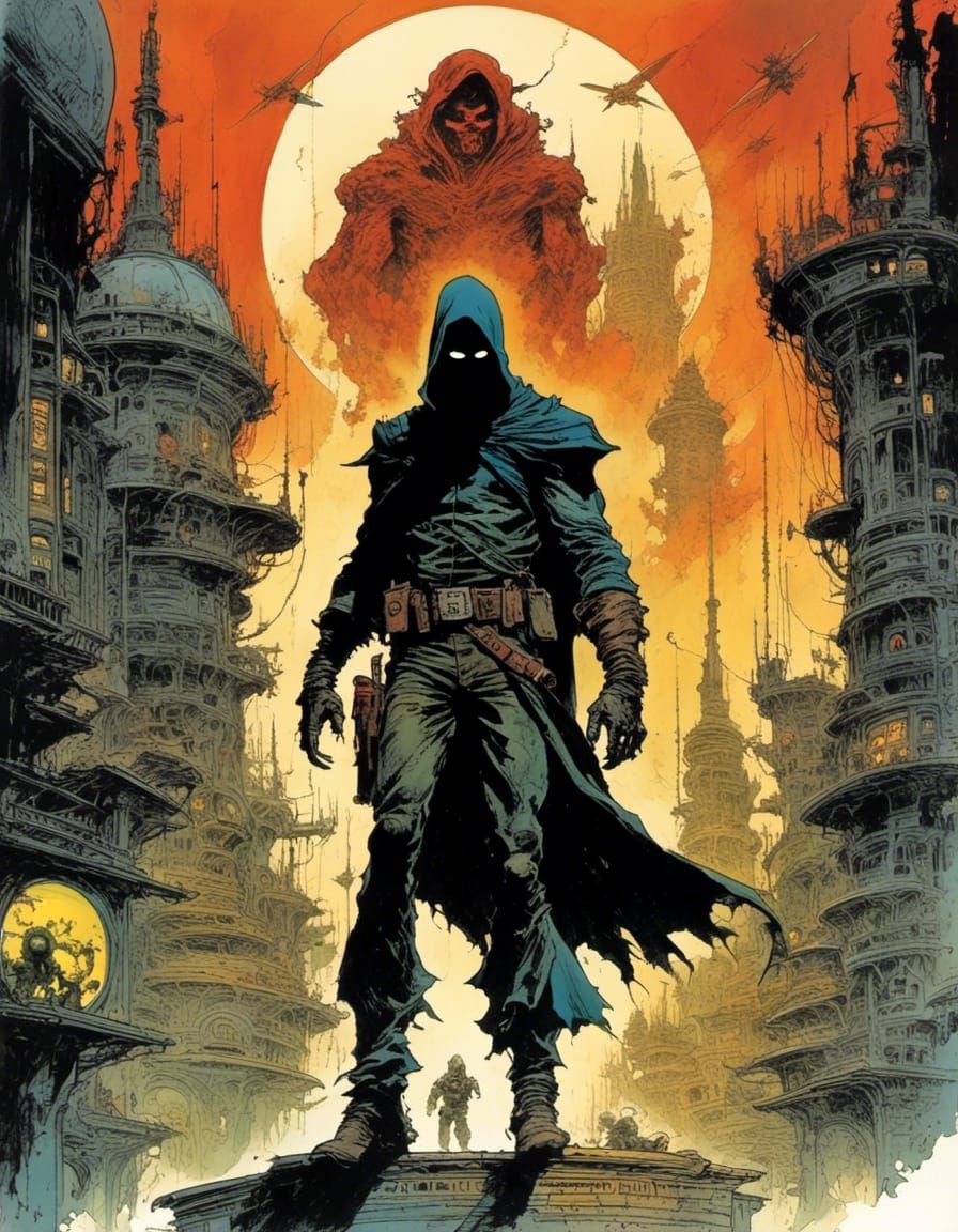 Extraterrestrial Ninja Assassin in Sci-Fi Cityscape