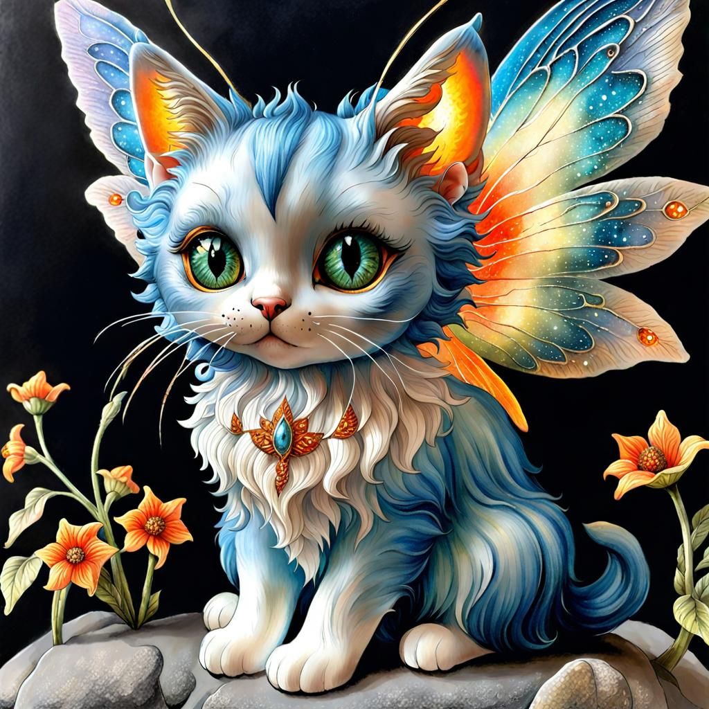 Fiery Fairy Cat in Wilderness, Digital Art