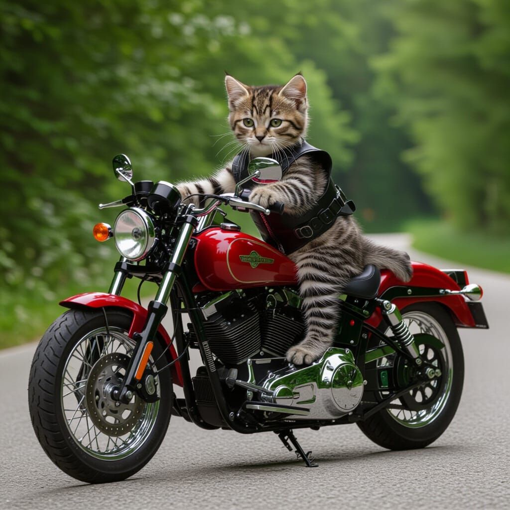 Biker Kitten on Motorcycle Ready to Ride