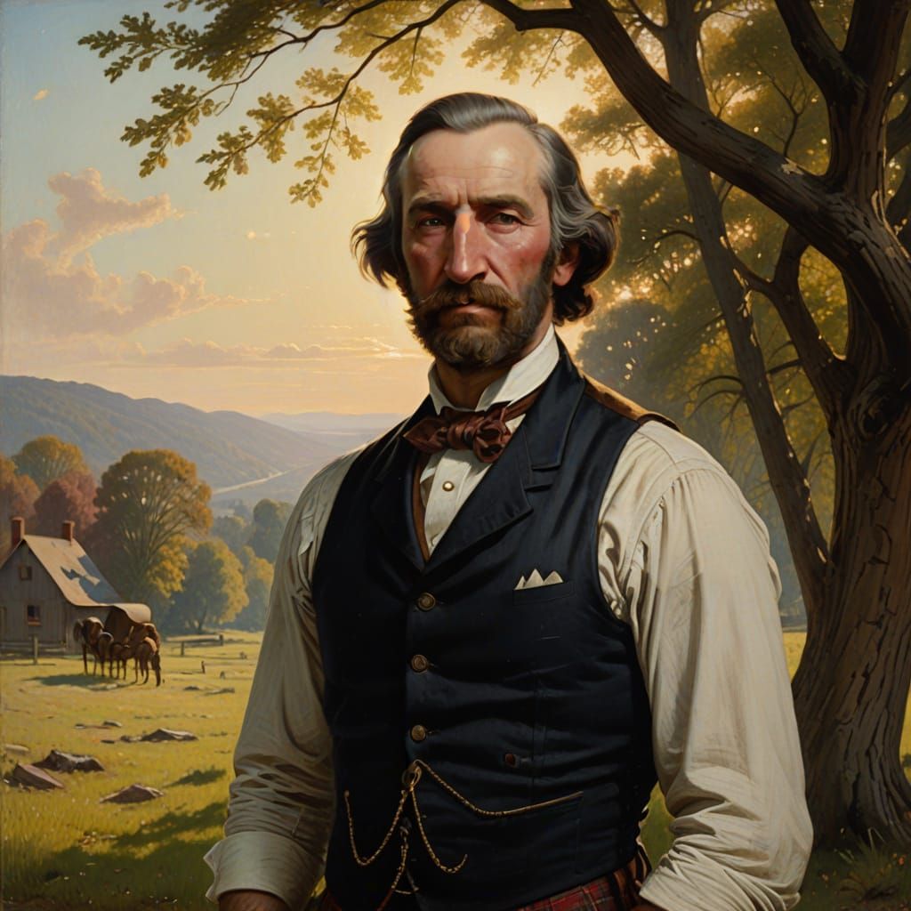 Rugged Gentleman in Tartan Waistcoat Against Indiana Landsca...