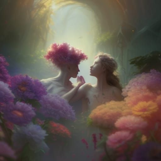 Ethereal Soulmates in a Floral Afterlife