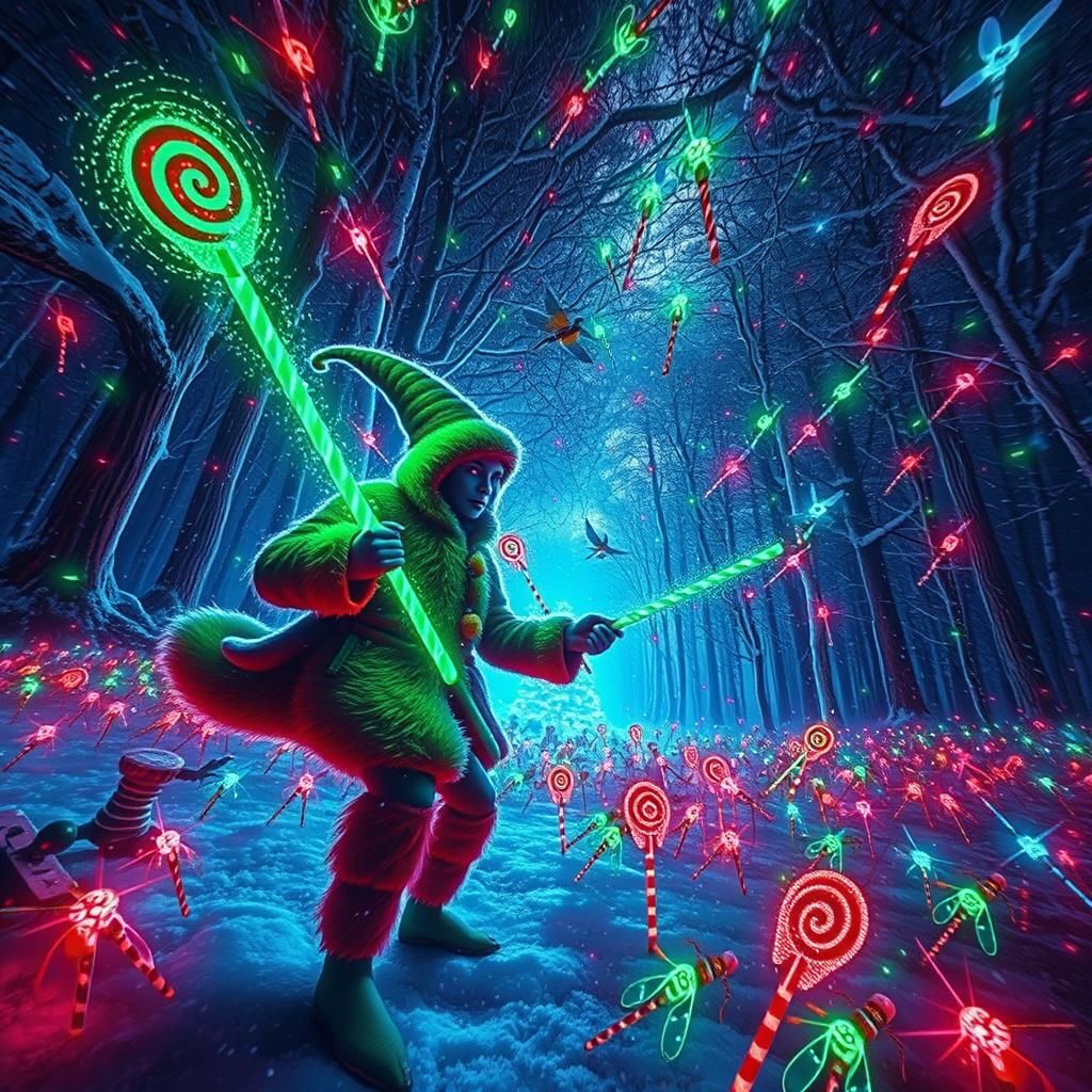 Christmas Elves in Neon Winter Wonderland