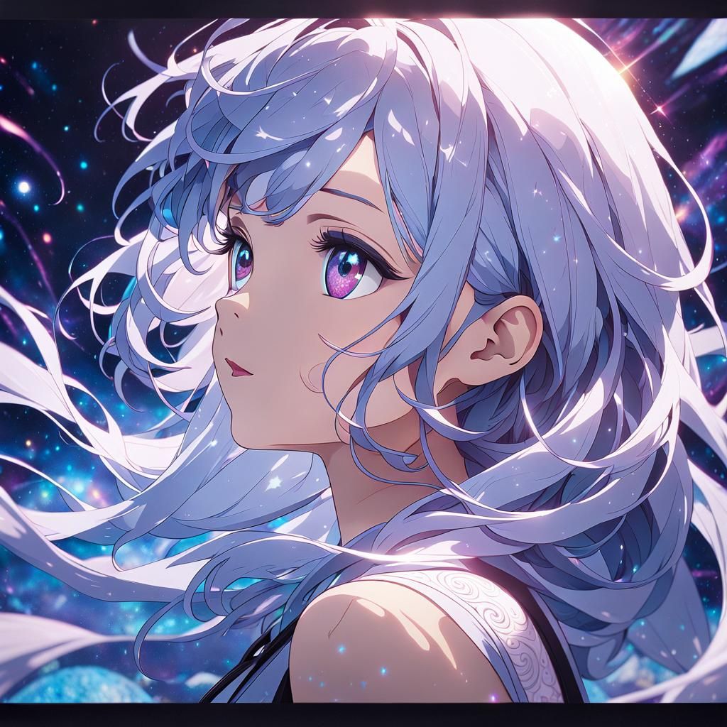 Anime Girl Gazing at Astral Galaxy