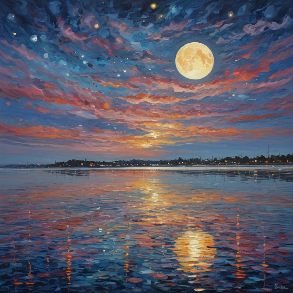 Magical Moon Reflections in Expressionist Style