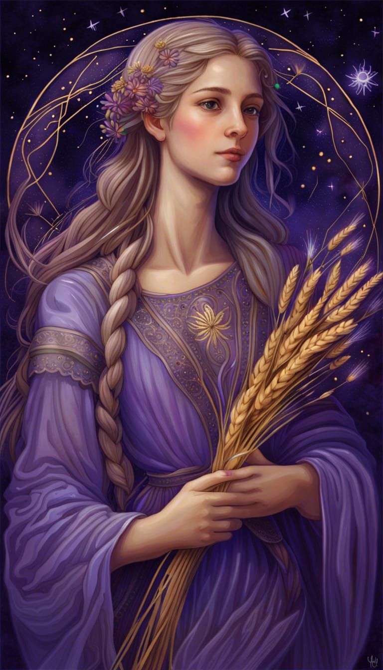 Virgo Maiden Surrounded by Starlight Constellations