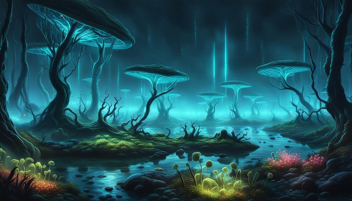 Ethereal Alien Landscape with Glowing Vegetation