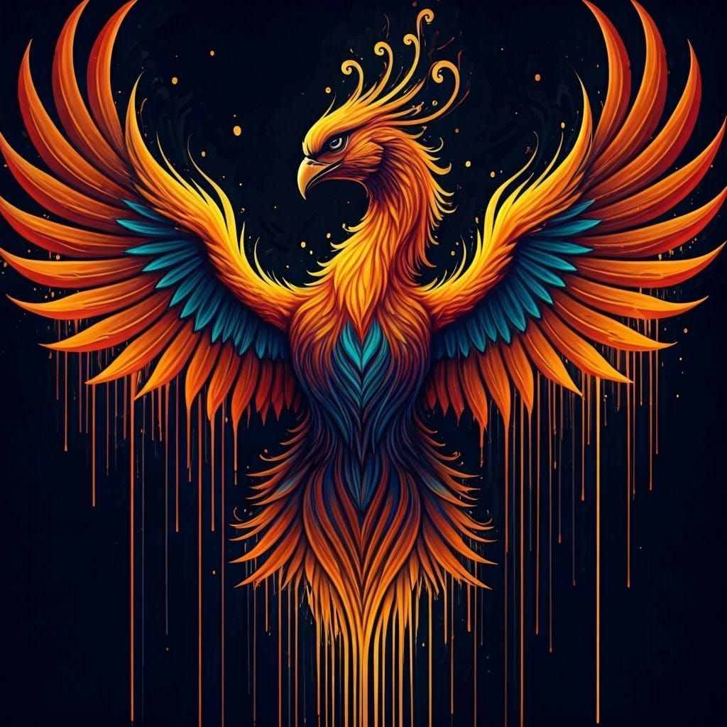 Fiery Phoenix in Abstract Expressionist Style