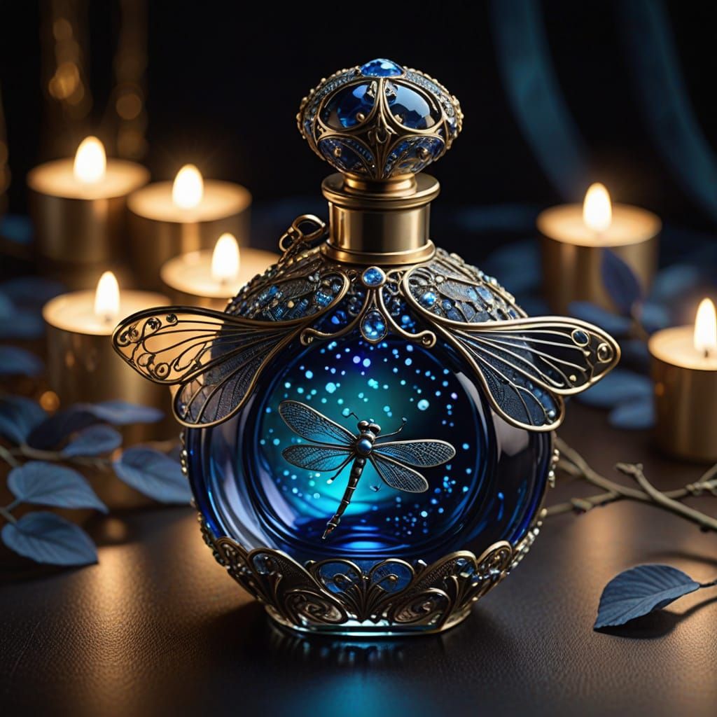 Ethereal Art Nouveau Perfume Bottle in Cobalt Blue Glass