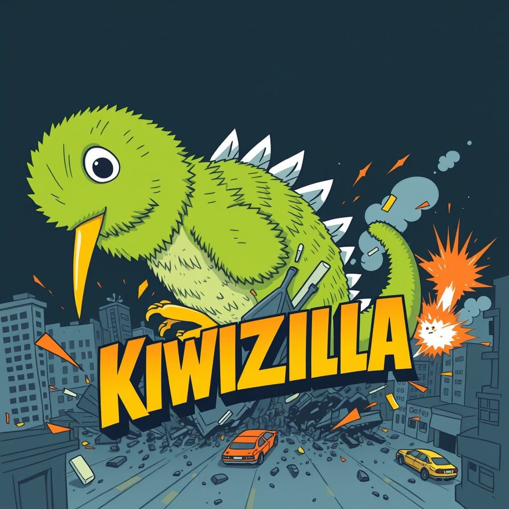 Gigantic Kiwi Kaiju Stomps Through City in Playful Destructi...