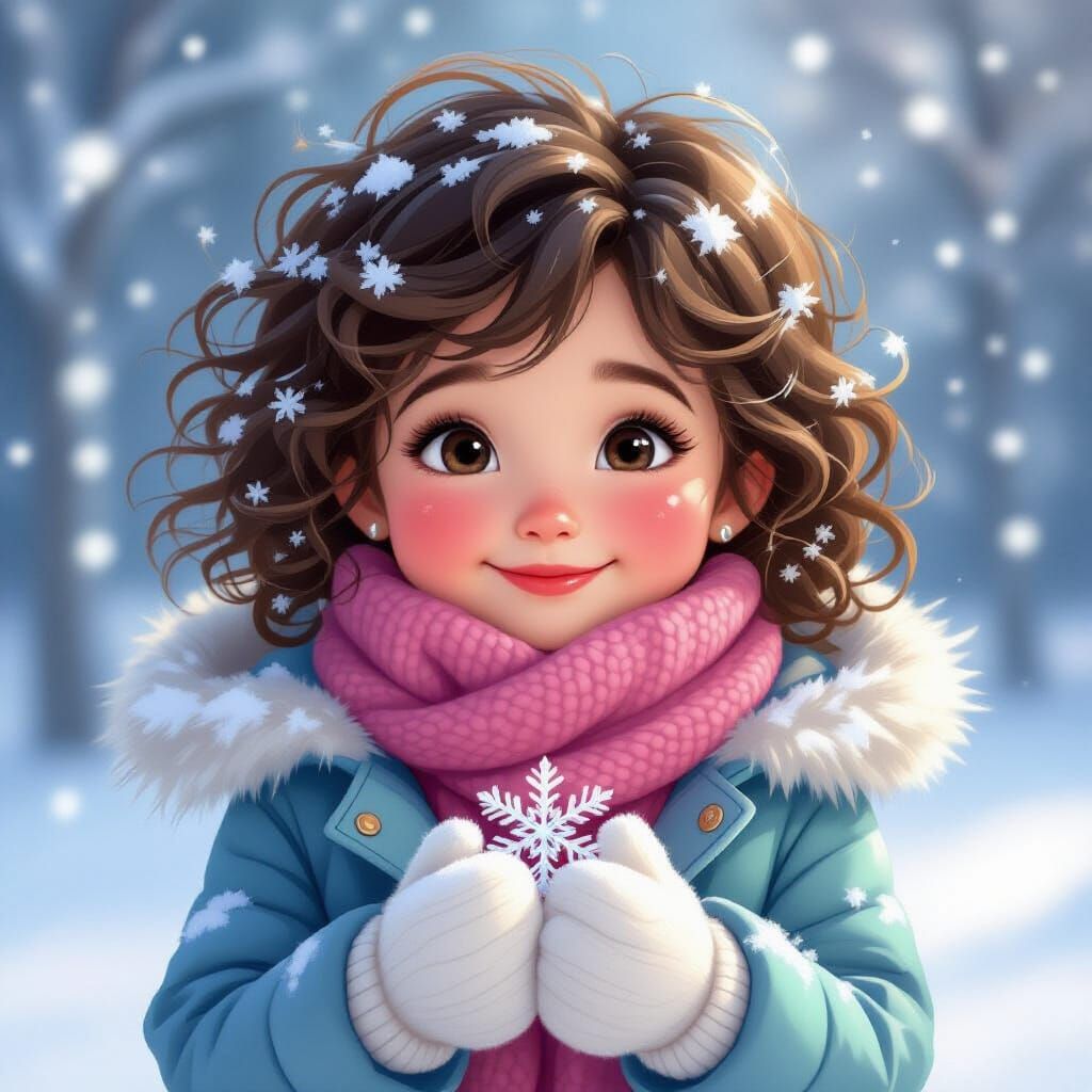 Joyful Girl in Snowy Winter Wonderland Portrait