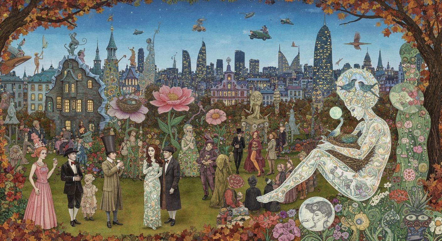 Surreal Garden Party with Bioluminescent Flora