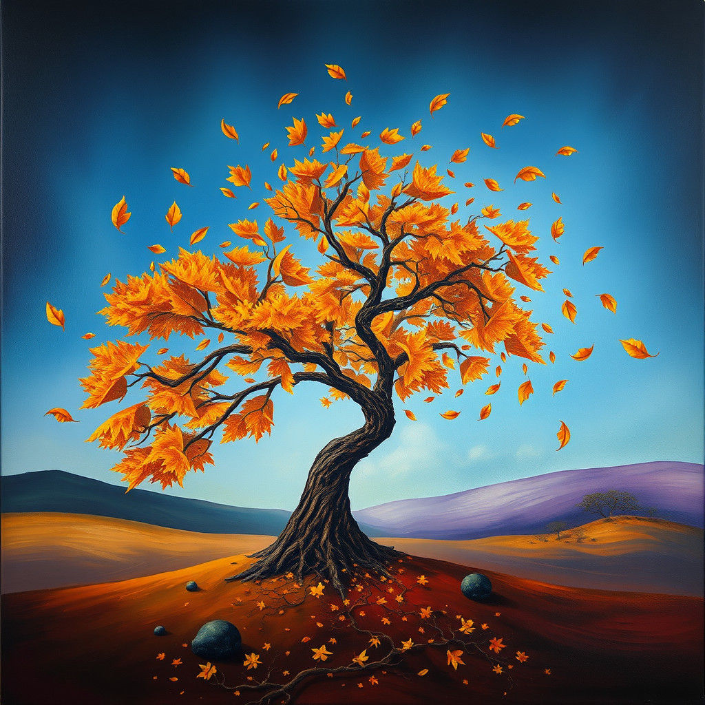 Surreal Autumn Landscape with Leaf Tornados