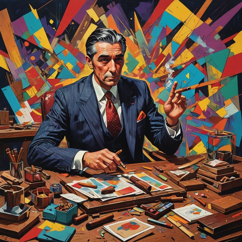 Distinguished Man at Desk in Pop Art Style