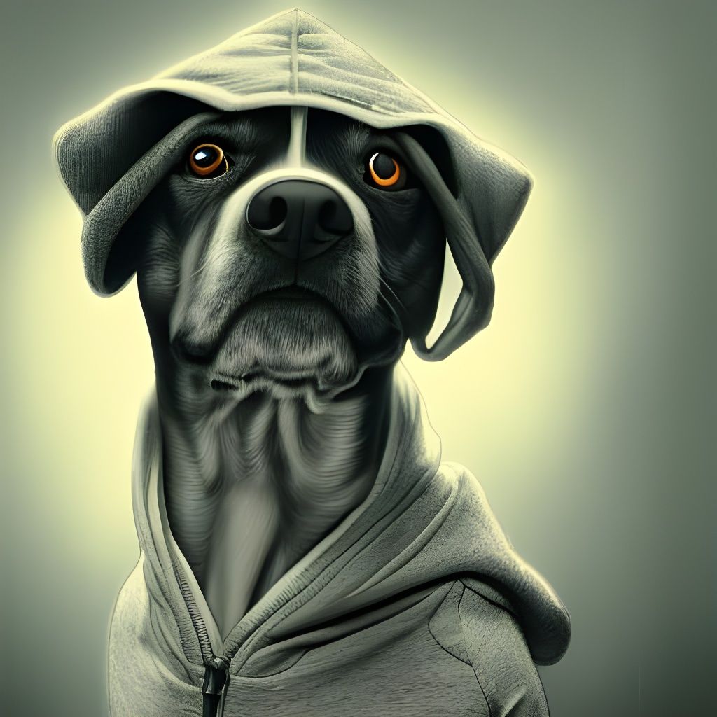 Dog in Hoodie: Hyper-Realistic 3D Portrait
