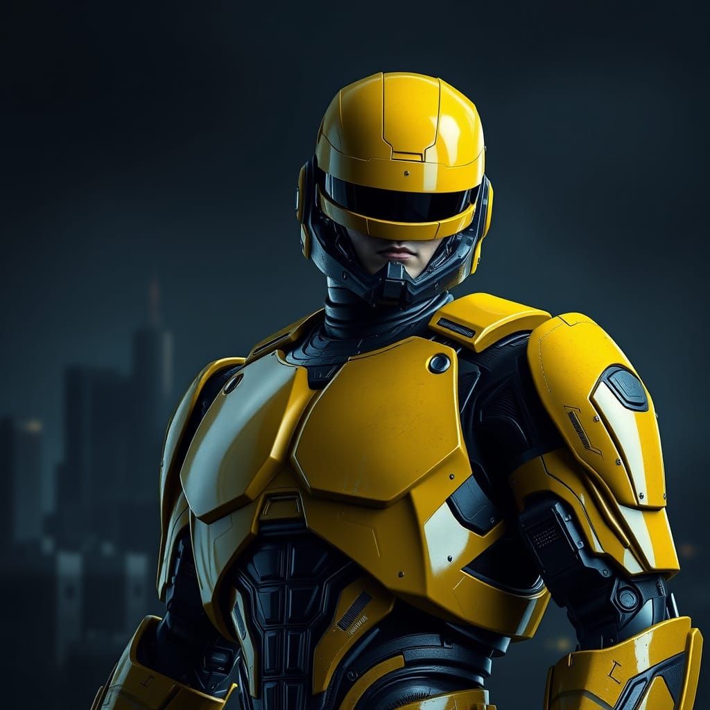 Cyberpunk Hero in Yellow and Black Latex