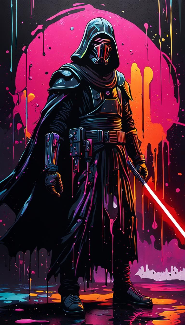 Darth Revan Mask in Neon Graffiti Art