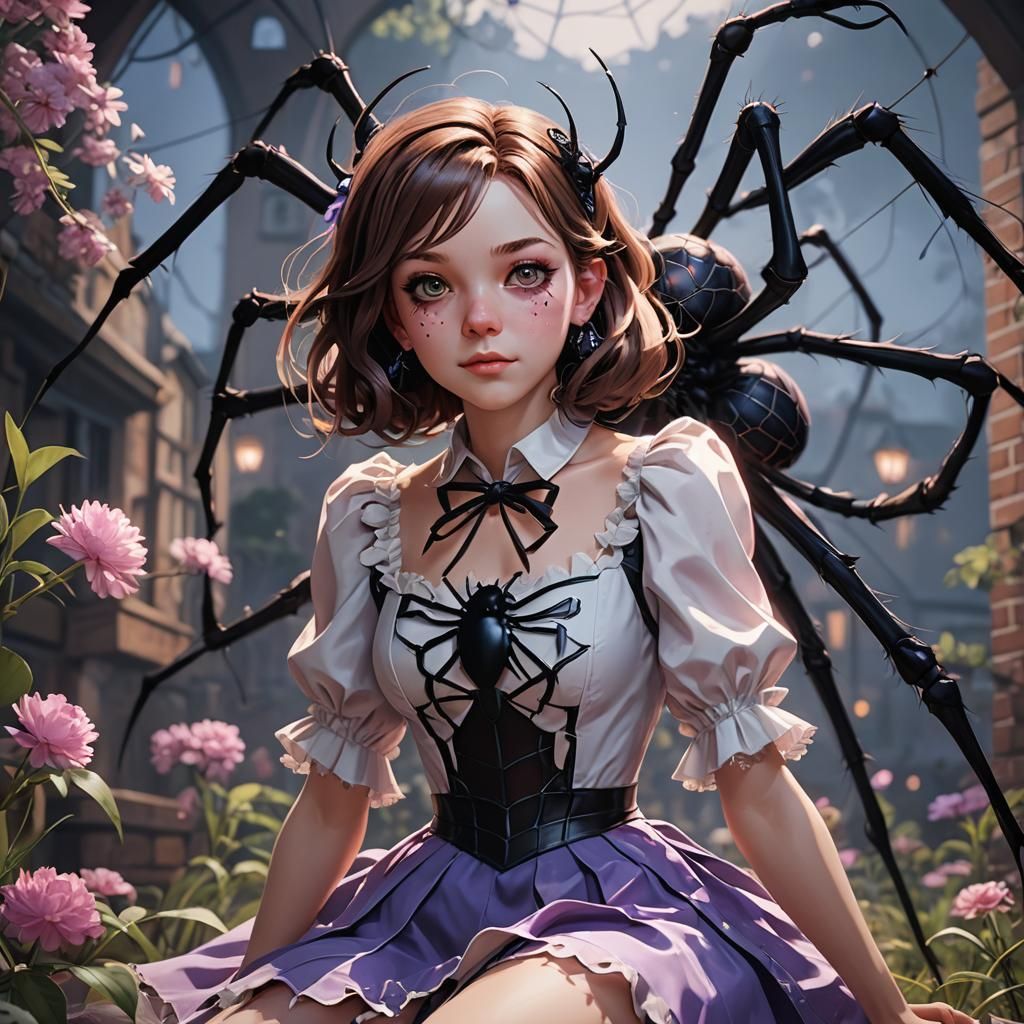 Miss Muffet and Spider in 3D Anime Art