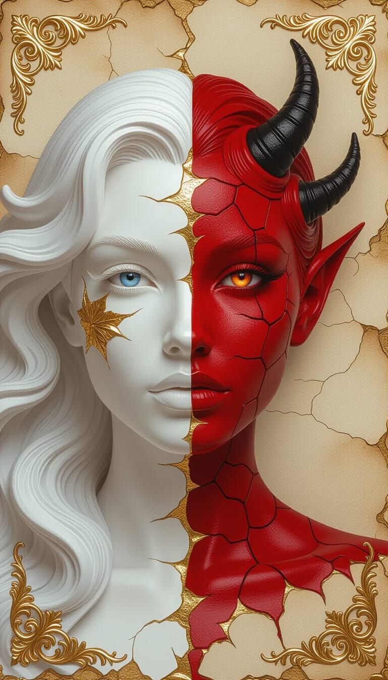 Dual Portrait: Woman with Alabaster and Demonic Features