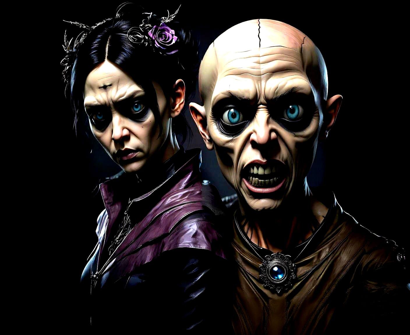 Concave-Headed Siamese Twin in Horror Art Style