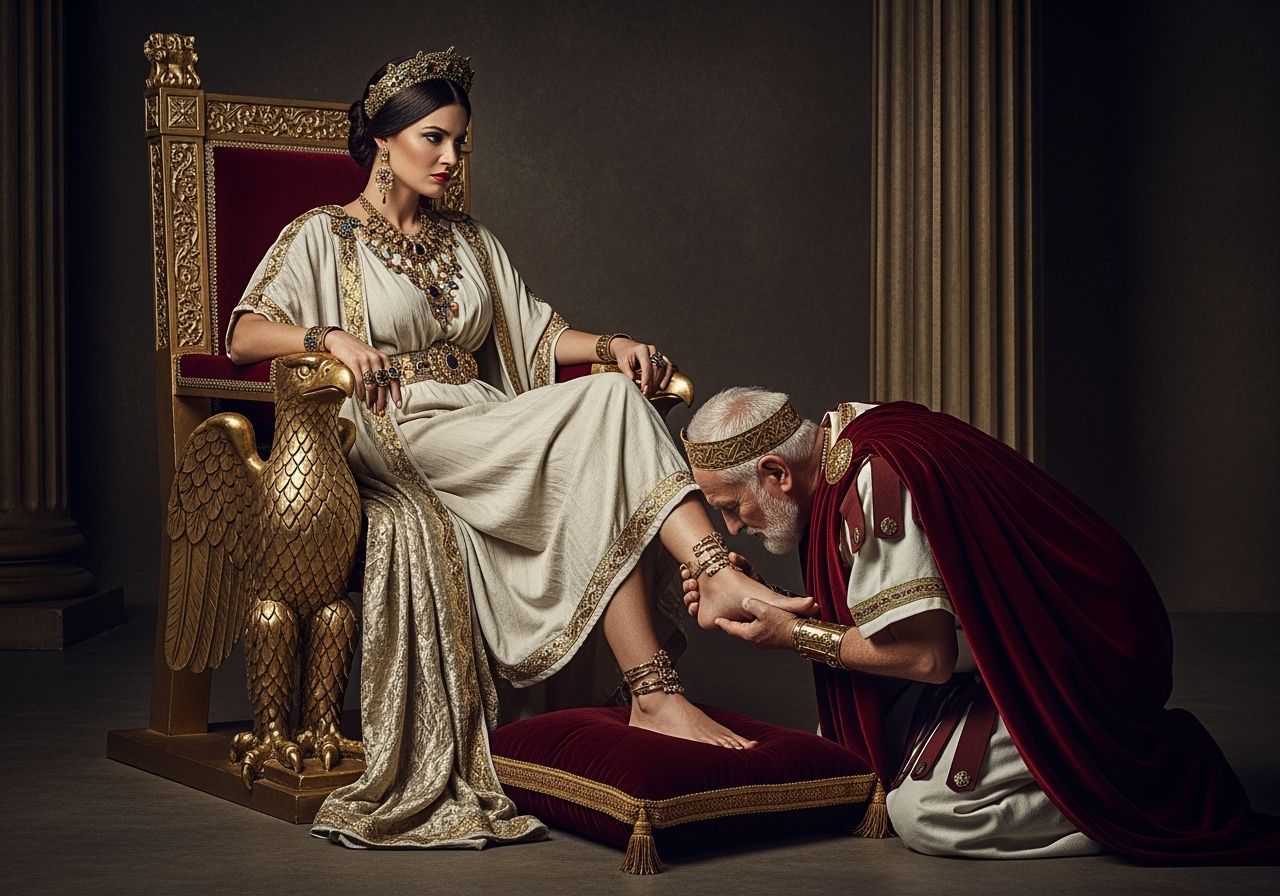 Majestic Roman Empress on Eagle Throne, High Contrast Photog...