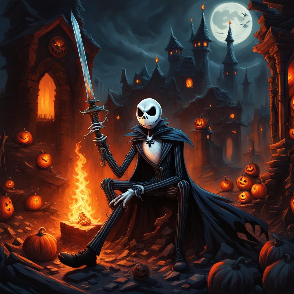 Jack Skellington in Christmas Town Ruins