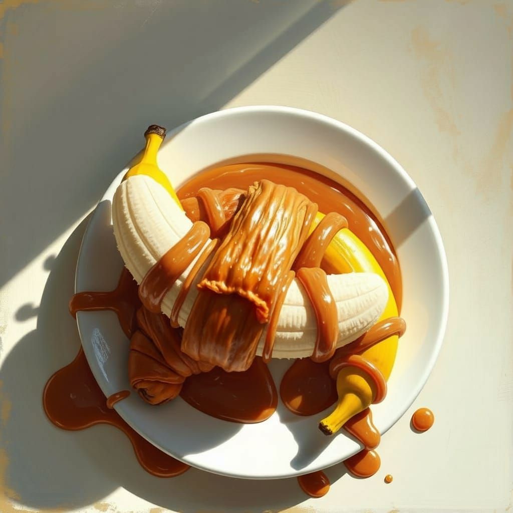 Croissant and Banana Spooning on a Plate