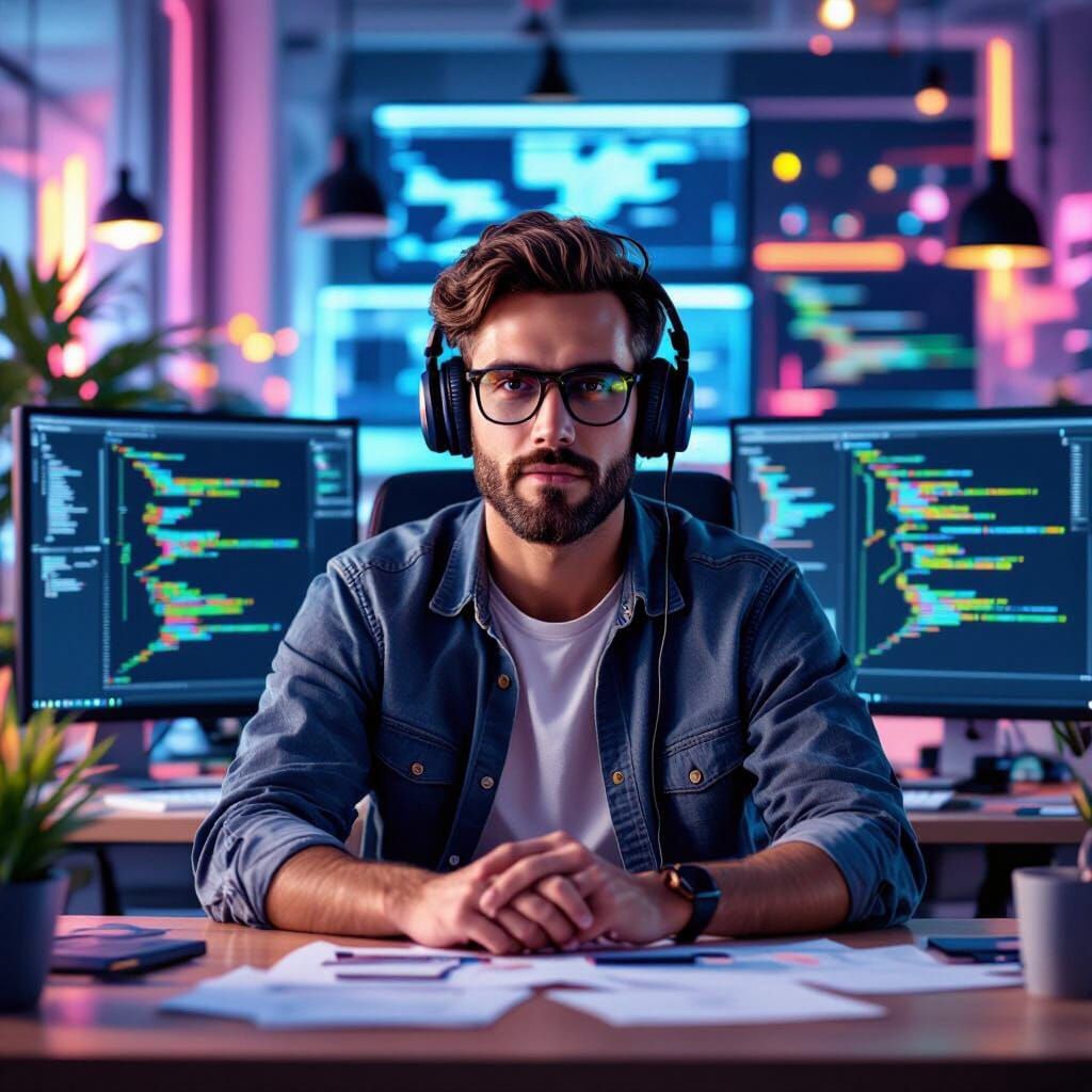 Programmer in Modern Office with Vivid Colors