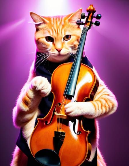 Cat Violinist Performs at Jazz Club
