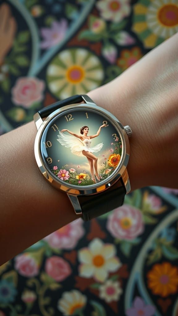 Ballerina on Wristwatch Screen in Art Nouveau Style