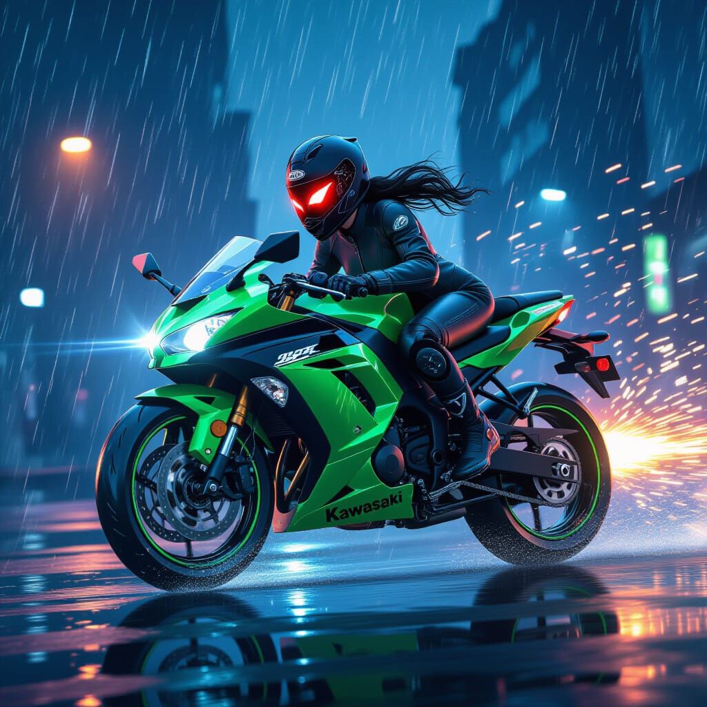 Cyberpunk Kawasaki Ninja Motorcycle Splash Art