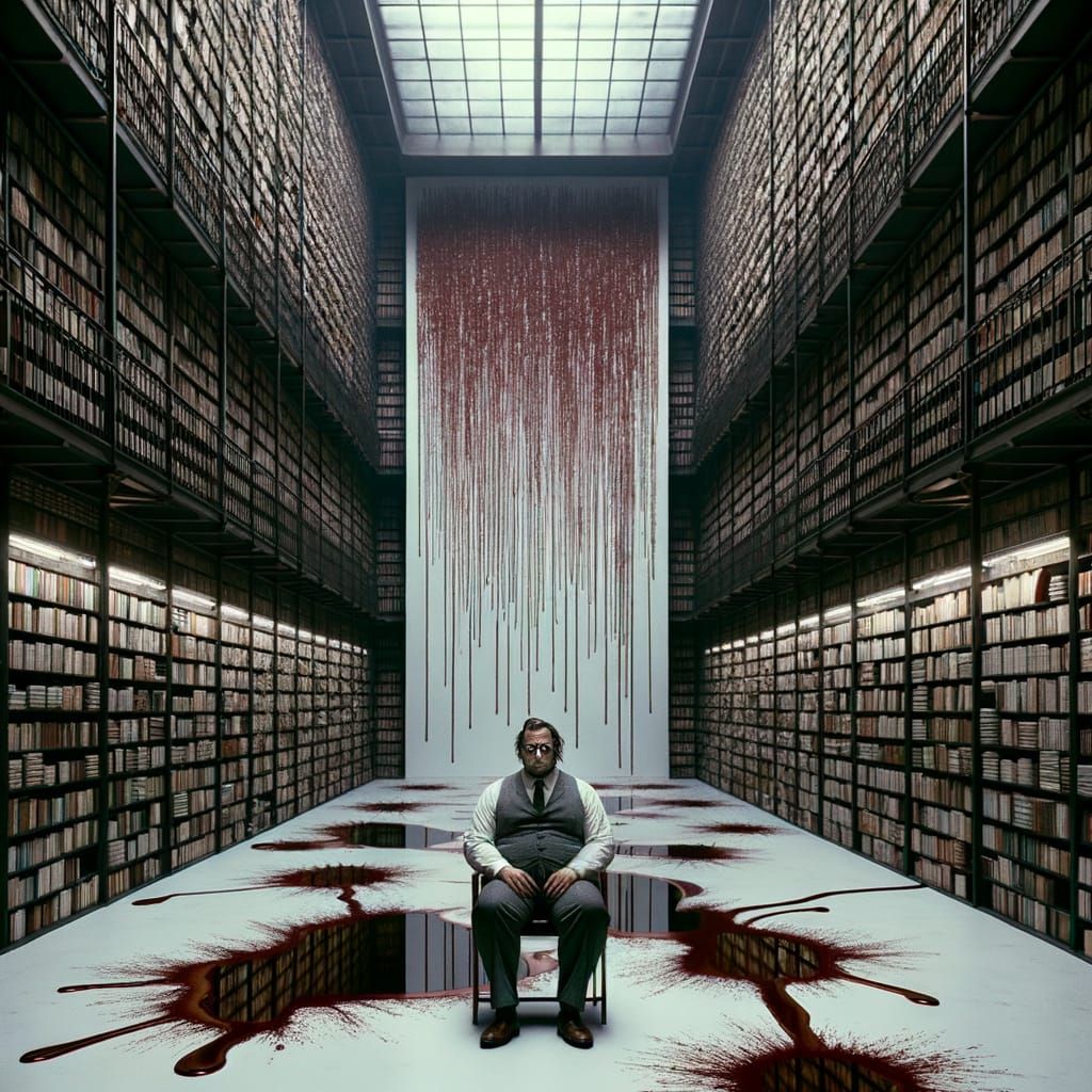 A Haunting Library Scene in Dark, Moody Hues