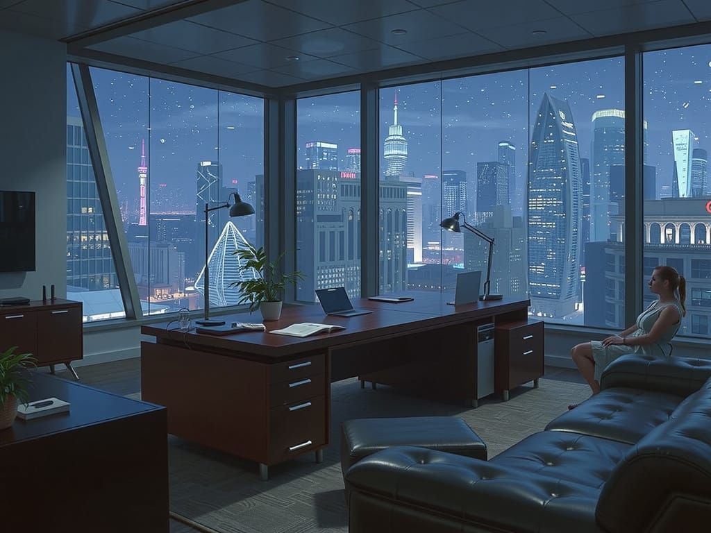 Cyberpunk Corporate Office with Neon Accents