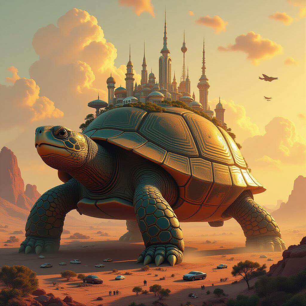 Colossal Turtle City in Futuristic Style