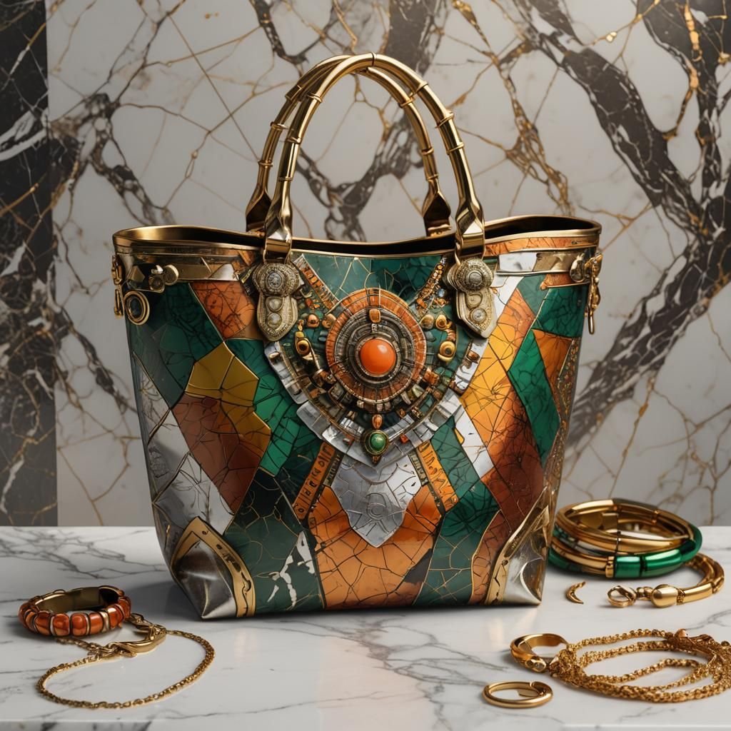 Metallic African Print Tote Bag on Marble Table