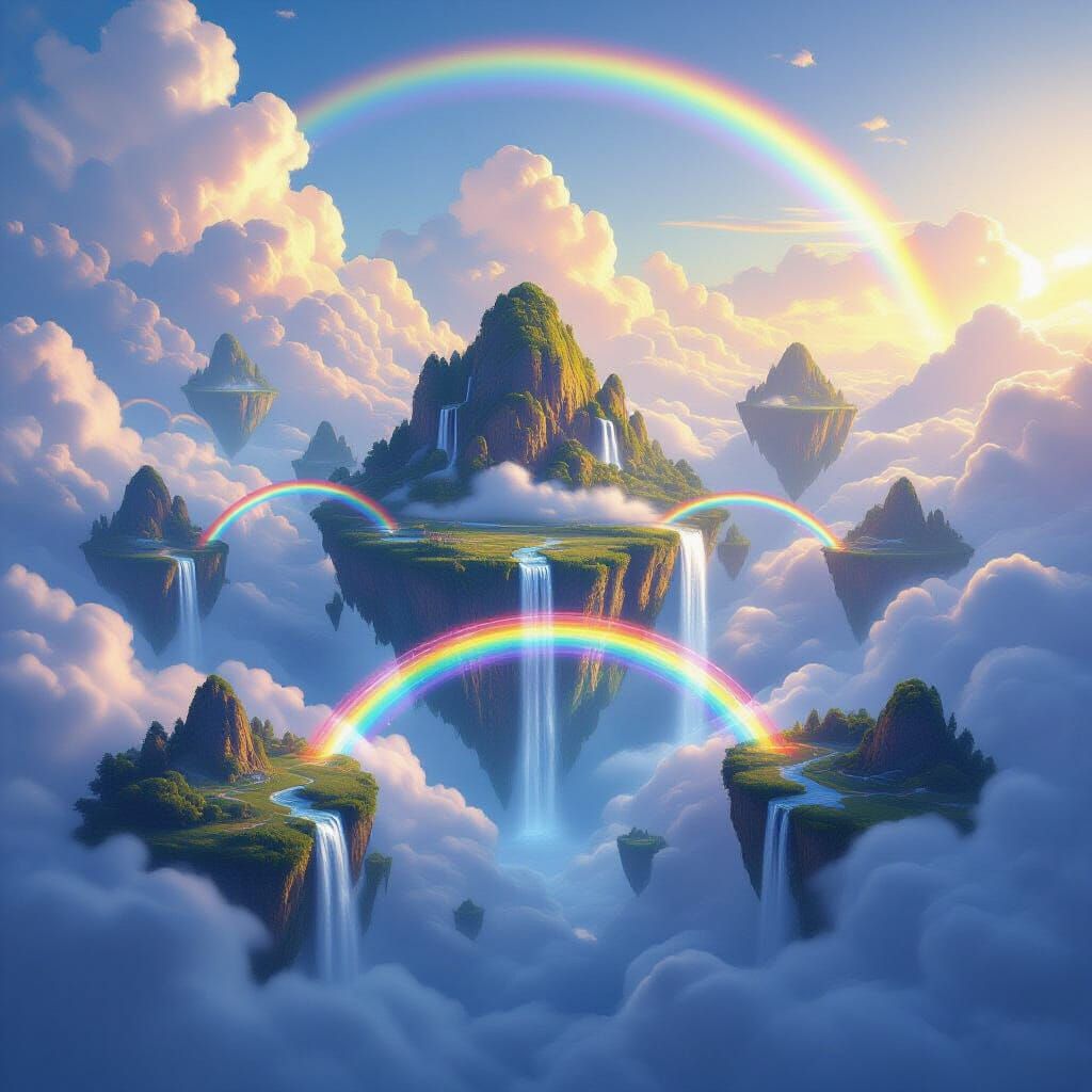 Magical Floating Islands with Rainbow Bridges