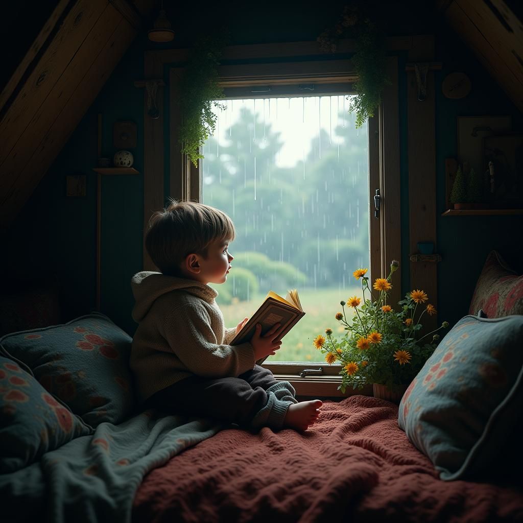 Childhood Dream: Rainy Day Cottage in Matte Painting Style