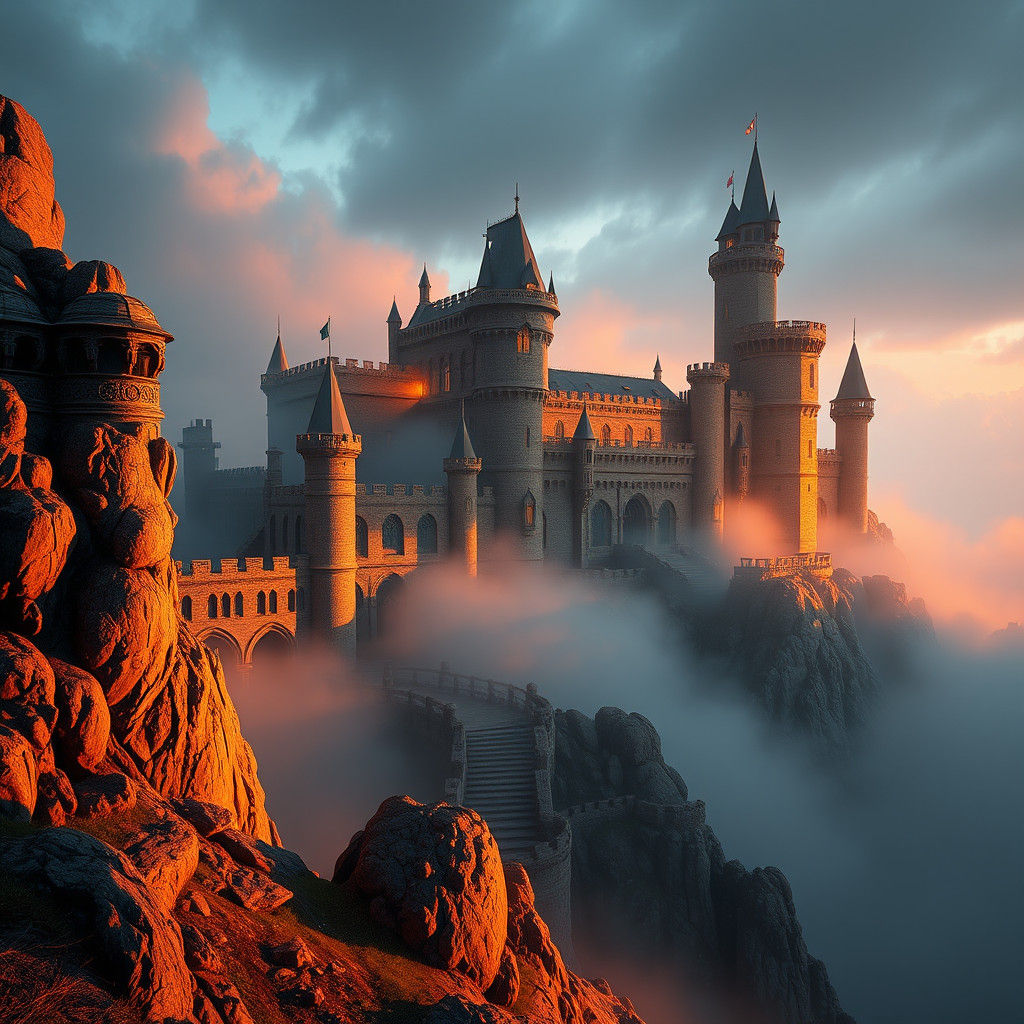 Celtic Castle in Mist: Hyperdetailed Concept Art