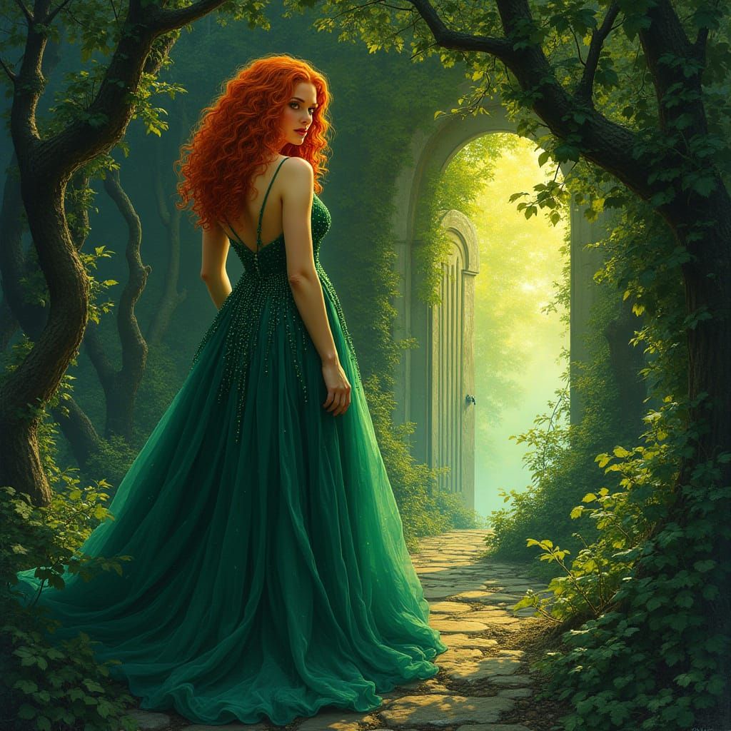 Woman at Portal in Art Nouveau Style