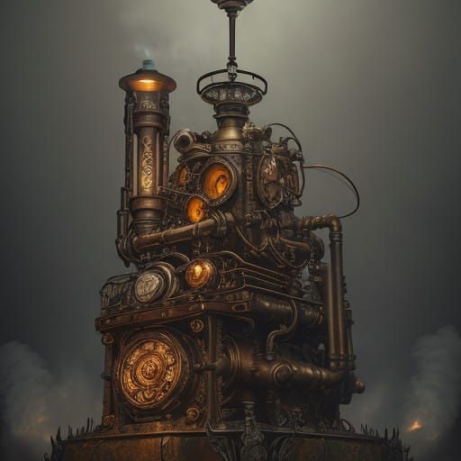 Mystical Steampunk Engine in Copper and Brass