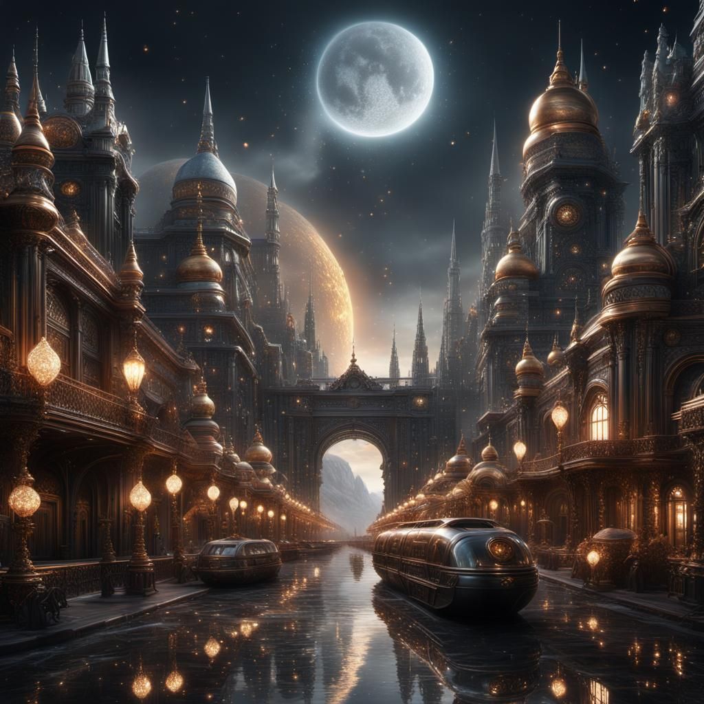 Metallic Futuristic City in Digital Matte Painting