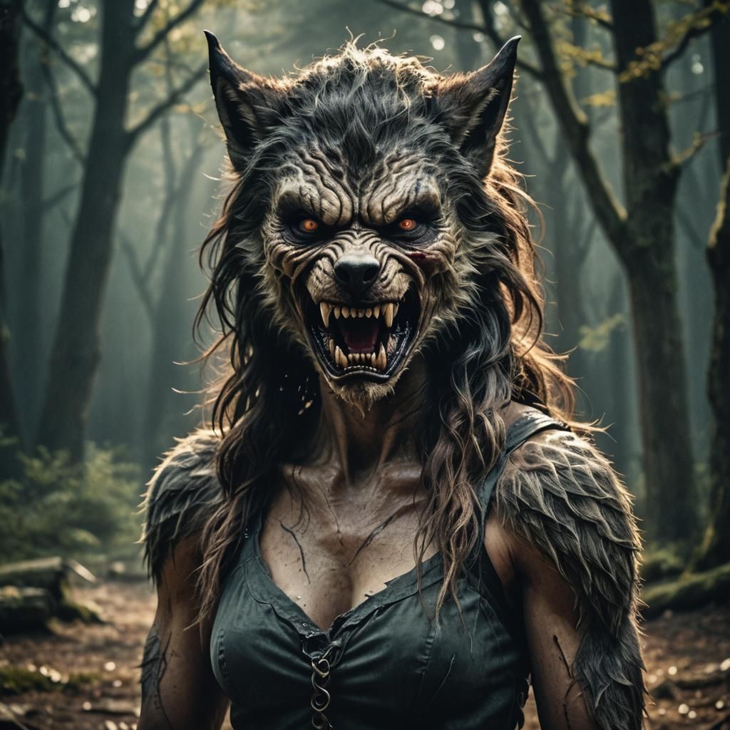 Dramatic Werewolf Woman in Cinematic Style