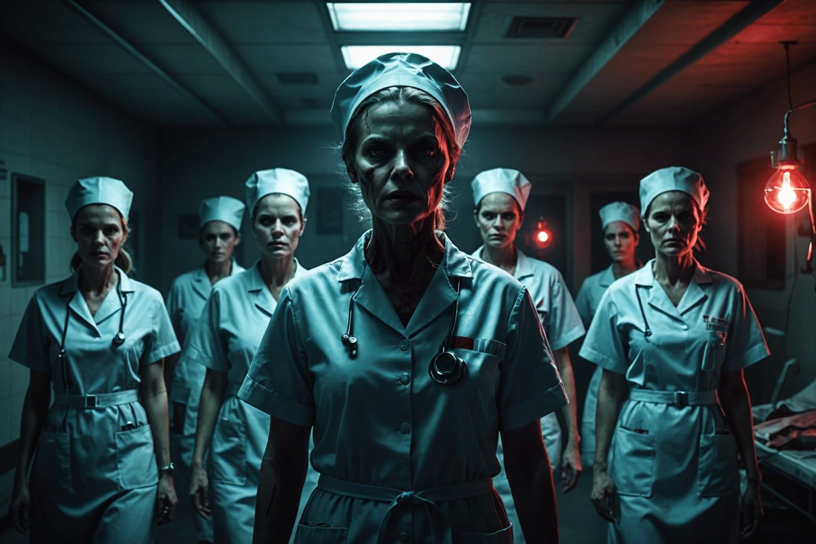 Creepy Nurses in Abandoned Hospital: Horror Digital Painting