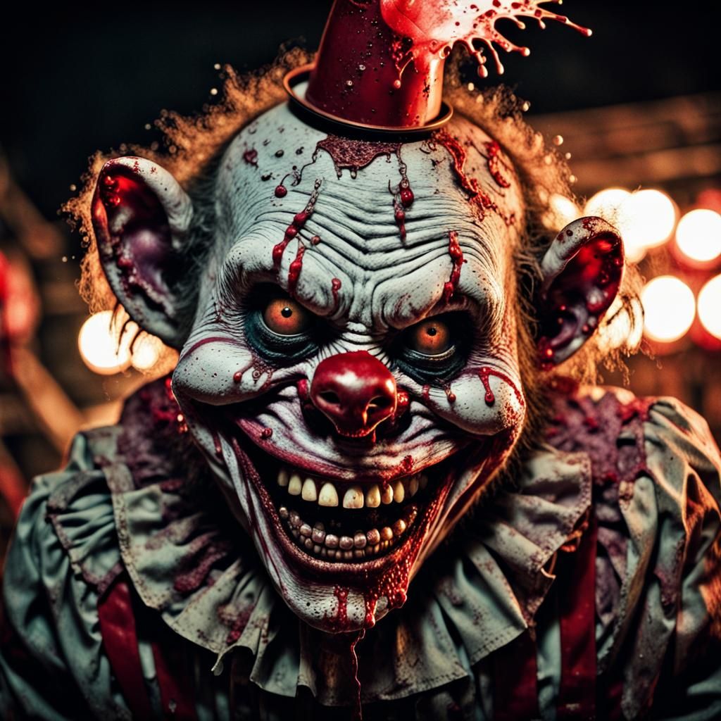 Macabre Zombie Clown Grin in Horror Comic Style