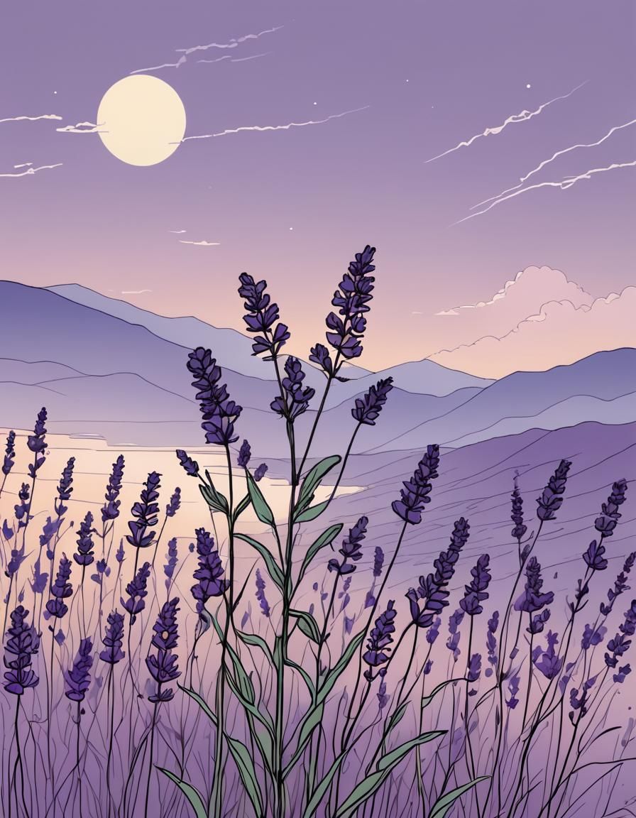 Ethereal Japandi Lavender Bloom in Minimalist Splash Art